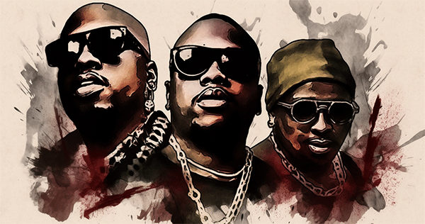 three 6 mafia members watercolor portrait